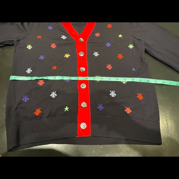 Fabulous Navy w Red trim Gucci multicolor bees cardigan size Medium (runs small) - Picture 7 of 9